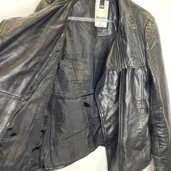 Soia & Kyo Leather Jacket Womens Size Medium Moto Motorcycle Biker Black - Picture 5 of 10